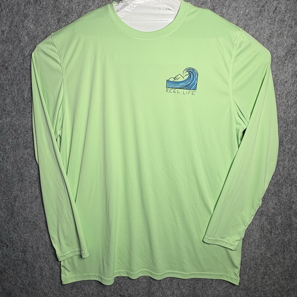 Reel Life‎ Performance Fishing Shirt Mens 2XL Green Long Sleeve Swim